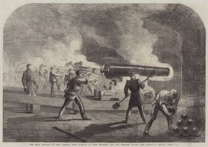 La batteria principale a Fort Sumter, cannoni puntati su Fort Moultrie e il canale durante l